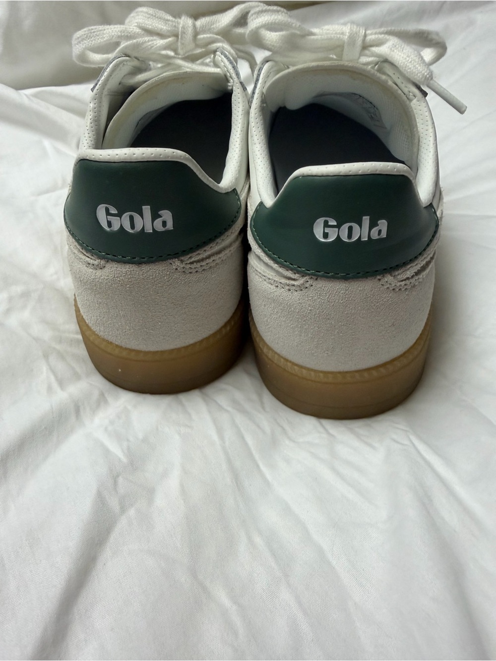 Gola White Leather Sneakers with Beige Suede Stripes and Gum Sole - Picture 3 of 6